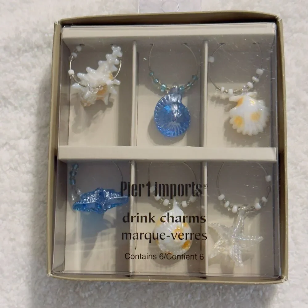 12 Drink Charms Beach Shell Starfish Pier 1 Imports new original 6 in package